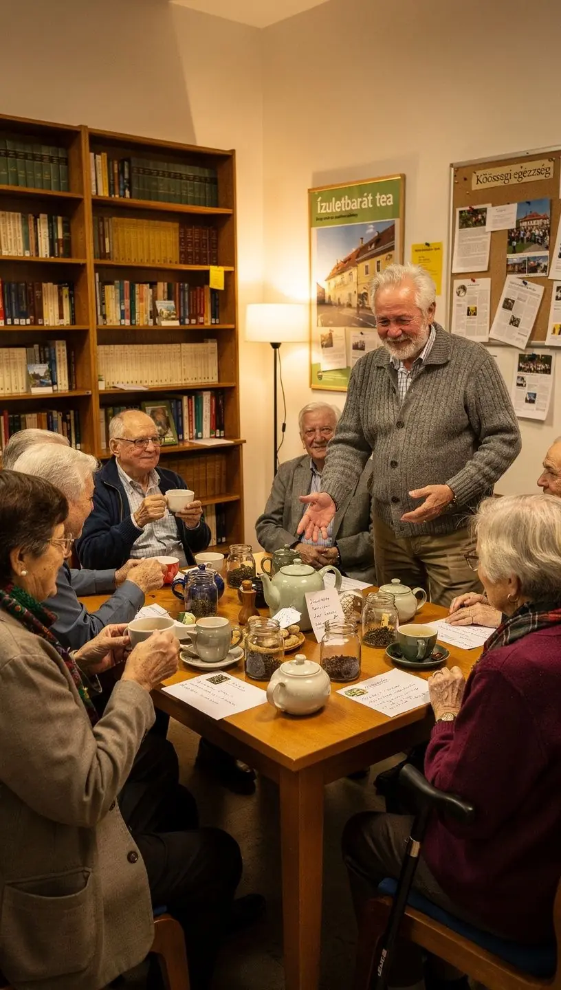 Kézmozdulatok, amelyek az ízületi fájdalom csökkentését jelképezik, mellette tea.